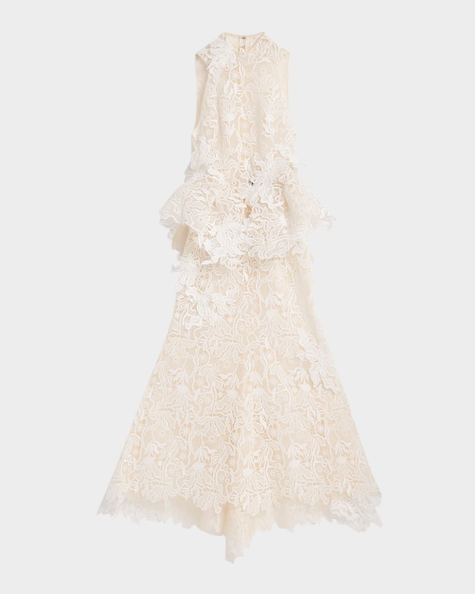 Nomad High-Low Floral Lace Halter Gown